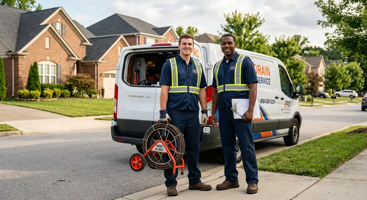 Sewer and drain service team with equipment ready for work in Beaufort